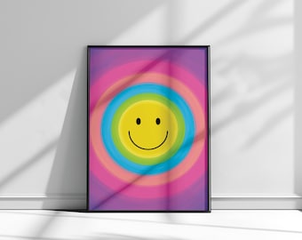 Smiley Face Wall Art, Happy Face Printable Wall Art, Dorm Room Wall Art, Pop Art Print, Playroom Decor, Kids Room Decor, Instant Download