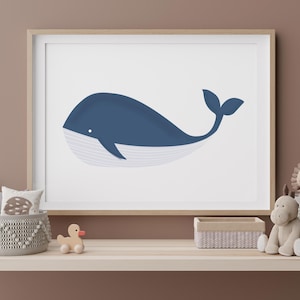 Lámina de ballena para pared, decoración infantil, sala de juegos, habitación infantil, póster de ballena azul, descarga instantánea