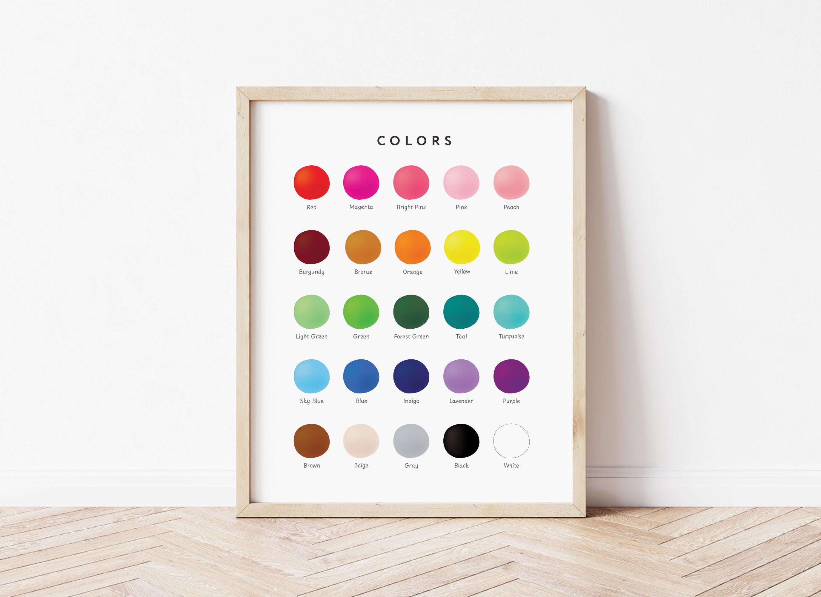 Impresión educativa de colores, póster de aprendizaje Montessori, aprender colores, decoración imprimible para el aula, decoración de la sala de juegos, descarga digital instantánea