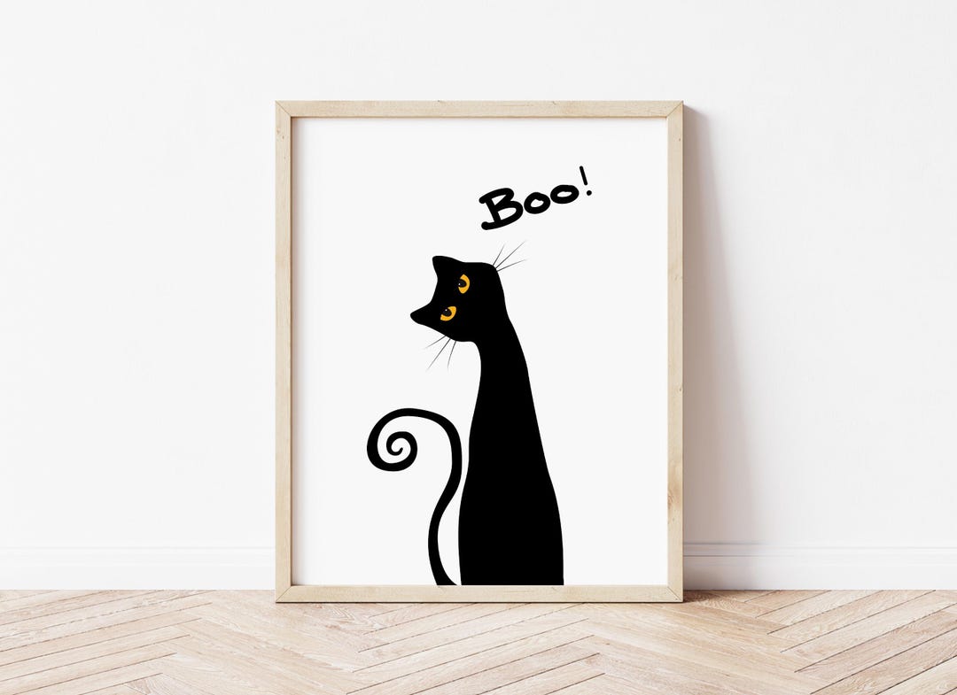 Black Cat Wall Art, Halloween Wall Art Printable Poster, Black Cat ...