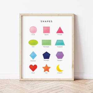 Stampa educativa sulle forme, poster Montessori per l'apprendimento, impara le forme, stampabile per decorazioni per l'aula, decorazioni per la sala giochi, download digitale istantaneo