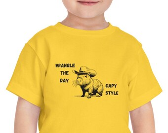 Wrangle the Day Capy Style Toddler Tee, Capybara Toddler Shirt, Cowboy Toddler shirt, Funny Capybara T-shirt, Country kid T, Capybara lover