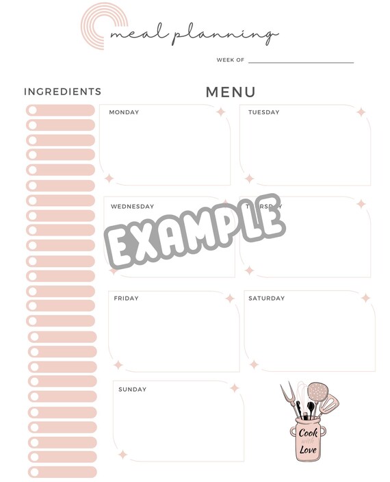 Meal Planner PNG, Meal Prep Planner, Home Management Printable, Printable Planner, Grocery List Organizer, Food Planner List, Grocery Shop