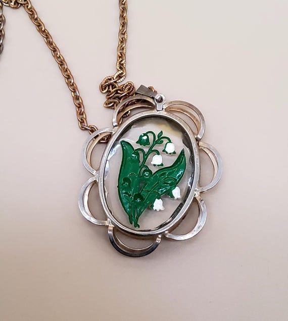 Reversed Carved Lucite Lily of The Valley Pendant… - image 3
