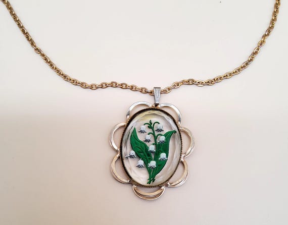 Reversed Carved Lucite Lily of The Valley Pendant… - image 1
