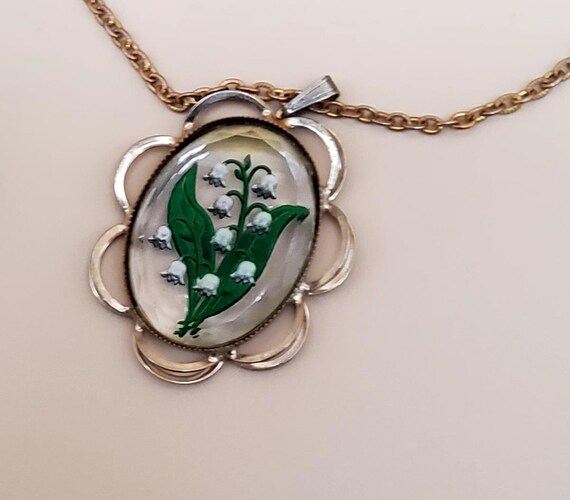 Reversed Carved Lucite Lily of The Valley Pendant… - image 2