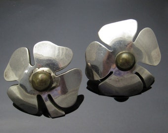 Sterling Four Leaf Clover Earrings, Large Sterling Earrings, Vintage Sterling Jewelry