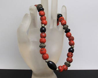 Vintage Bead Necklace, Boho Jewelry, Mid-Century, Etruscan Beads