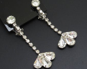 Long Vintage Rhinestone Earrings, Vintage Bridal Jewelry, Prom Jewelry, 2 1/2 Inches Long