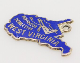 Sterling Enamel West Virginia Charm, Sterling Souvenir Charm