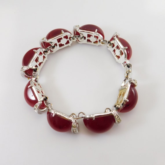 Kramer Red Moonglow Bracelet. Vintage Rhinestone … - image 2