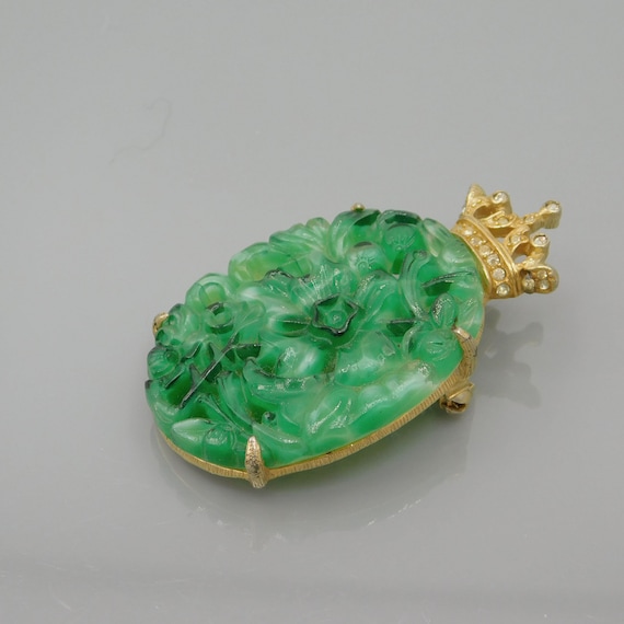 DeNicola Brooch, Vintage Jade Glass Brooch, Brooc… - image 4