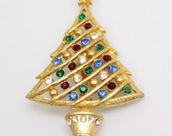 Vintage Rhinestone Christmas Tree Brooch, Holiday Jewelry, Christmas Jewelry