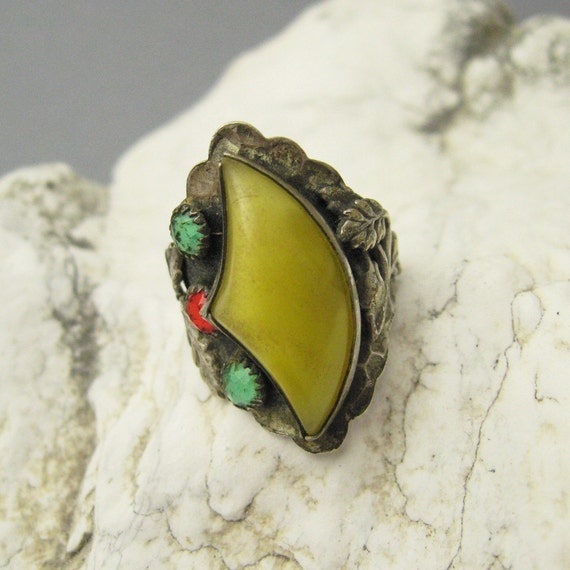 Antique Arts and Crafts Sterling Ring, Unique Ste… - image 2