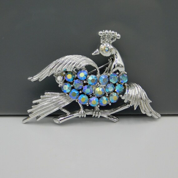 Vintage Bird Brooch, Blue Rhinestone Bird Brooch,… - image 3