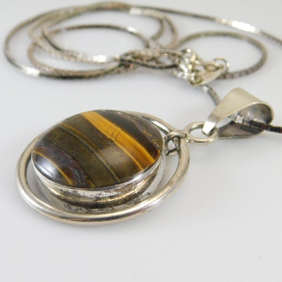 Long Sterling Necklace, Sterling Agate Pendant, V… - image 6