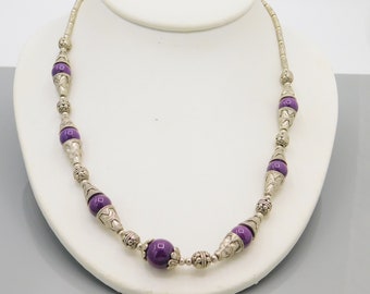 Vintage Etruscan Style Necklace, Purple Bead Necklace, Vintage Etruscan Necklace, Vintage Jewelry