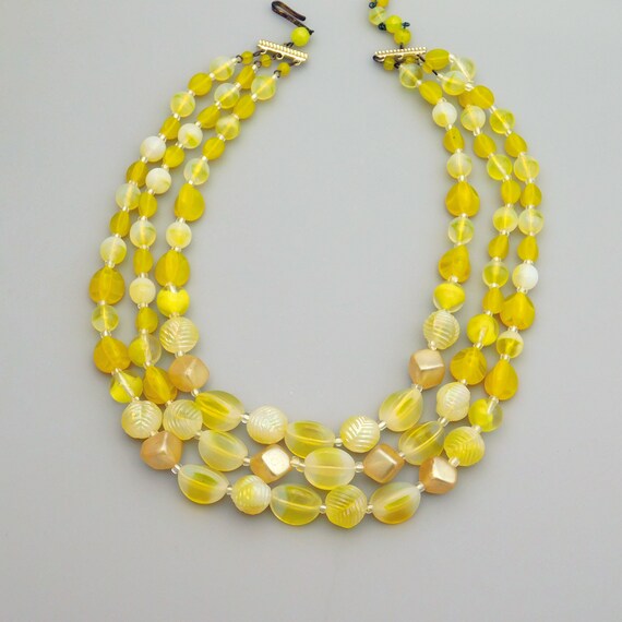 Yellow Glass Bead Necklace, Mid-Century Multistra… - image 5