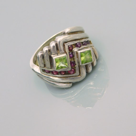 Vintage Sterling Chevron Ring, Sterling Peridot an