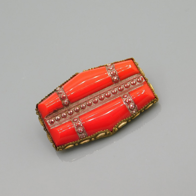 Red Glass Czech Brooch Art Deco Czech Brooch Antique Jewelry Vintage Czech Jewelry