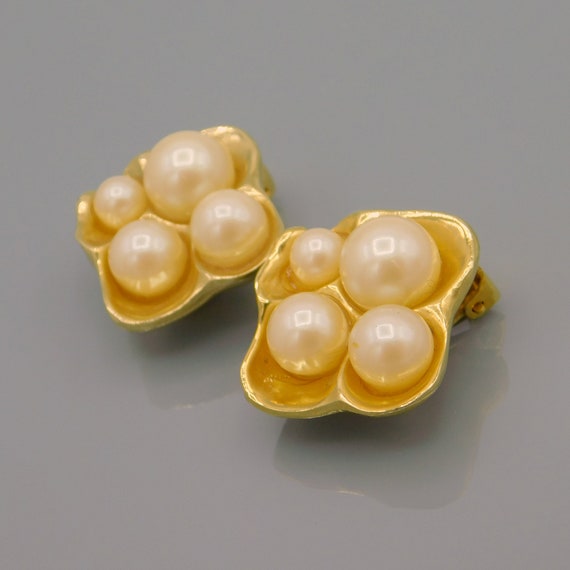 Vintage Tortolani Pearl Earrings, Abstract Earrin… - image 4