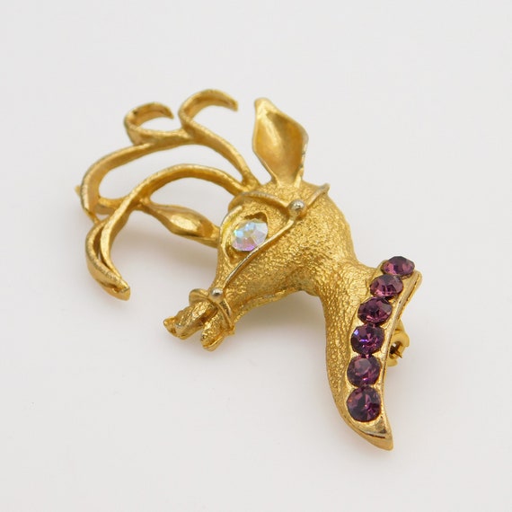 Vintage Christmas Brooch, Christmas Reindeer Broo… - image 2