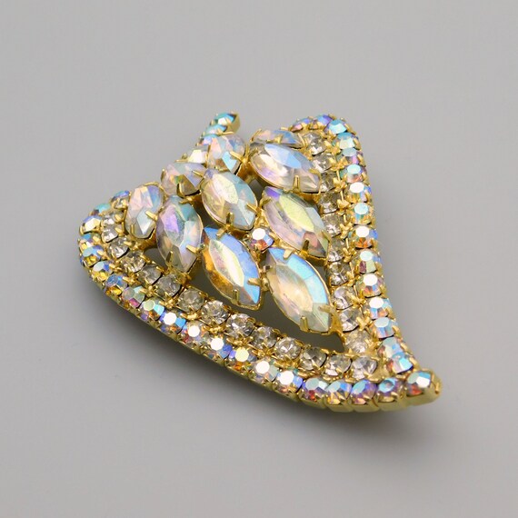 SELOVO Large Crystal Rhinestone Leaf Brooch Pin - Gold Tone Statement Jewelry, 3.7x2.3 Inches, Gift Box