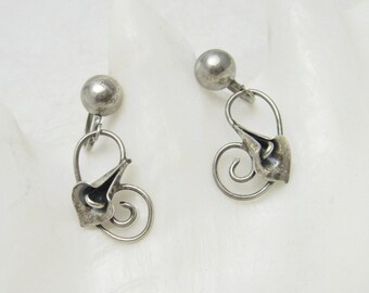 Lys de Calla argent sterling boucles d’oreilles fleur Vintage bijoux