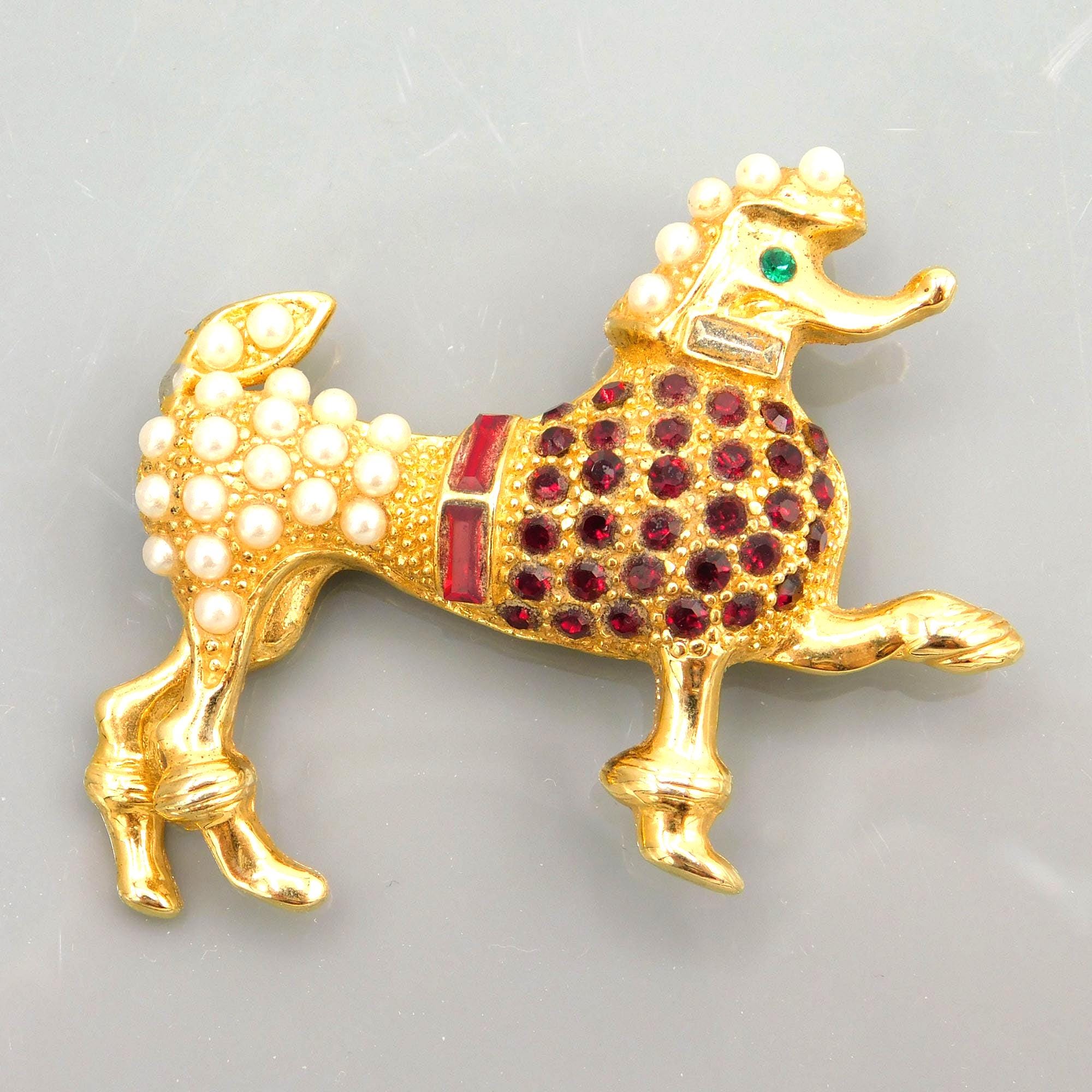 Vintage Rhinestone Poodle Brooch: Gold Tone Dog Jewelry - Etsy