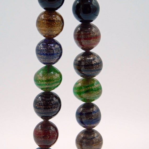 Long Bead Necklace, Glitter Glass Beads, Vintage Bead… Gem