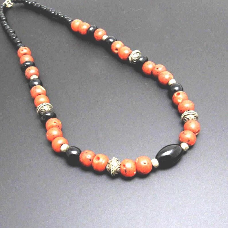 Vintage Bead Necklace, Boho Jewelry, Mid-Century, Etruscan Beads image 2