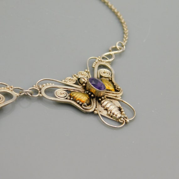 Sterling Butterfly Necklace, Amethyst Butterfly N… - image 6