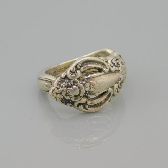 Vintage Sterling Spoon Ring, Sterling Flower Spoo… - image 4