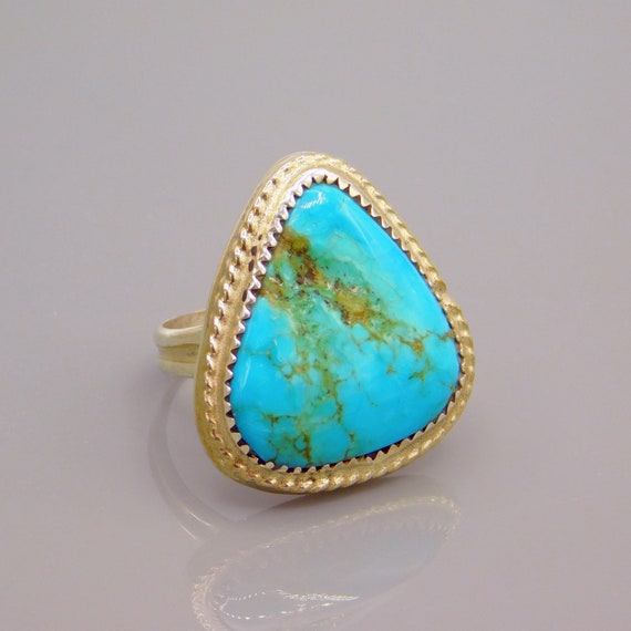 Big Vintage Turquoise Ring, Triangle Turquoise Ri… - image 8