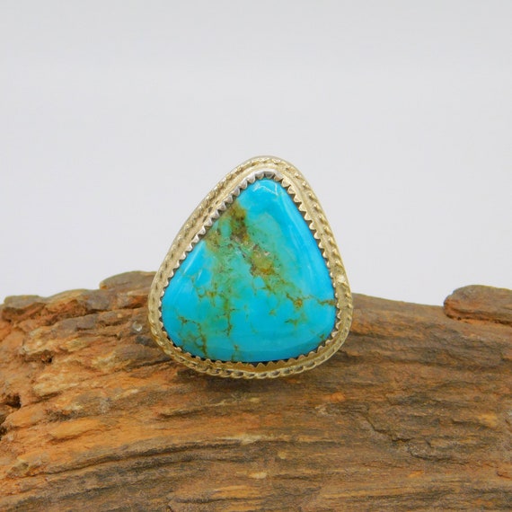 Big Vintage Turquoise Ring, Triangle Turquoise Ri… - image 3