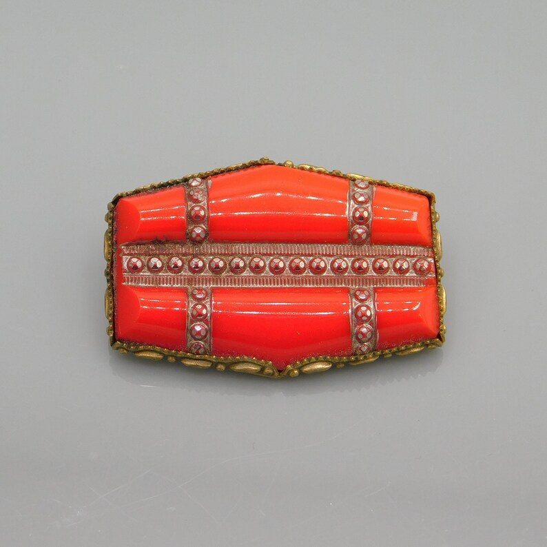 Red Glass Czech Brooch Art Deco Czech Brooch Antique Jewelry Vintage Czech Jewelry
