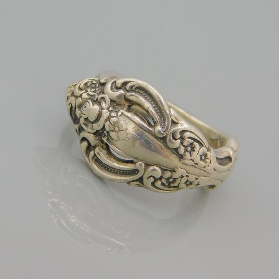 Vintage Sterling Spoon Ring, Sterling Flower Spoo… - image 1
