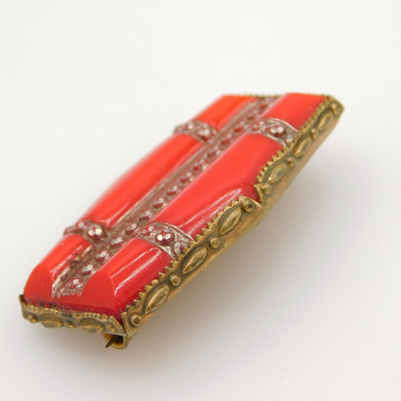 Red Glass Czech Brooch Art Deco Czech Brooch Antique Jewelry Vintage Czech Jewelry