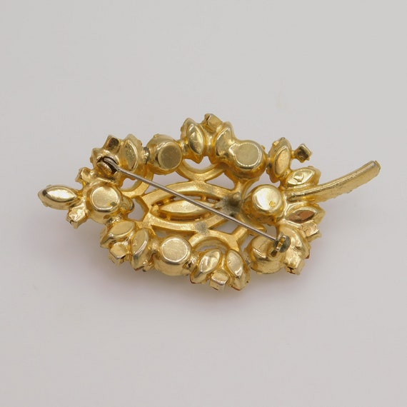 Vintage Rhinestone Leaf Brooch, Rhinestone Jewelr… - image 3