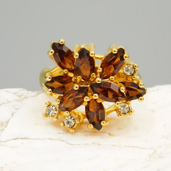 Abstract Rhinestone Cluster Ring, Brown Marquis R… - image 4