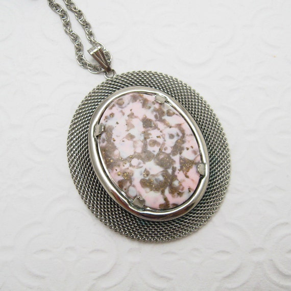 Large Art Glass Pendant Necklace, Vintage Jewelry,