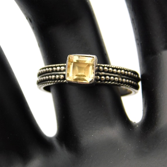 Vintage Sterling Citrine Ring, Stacking Silver Ri… - image 1