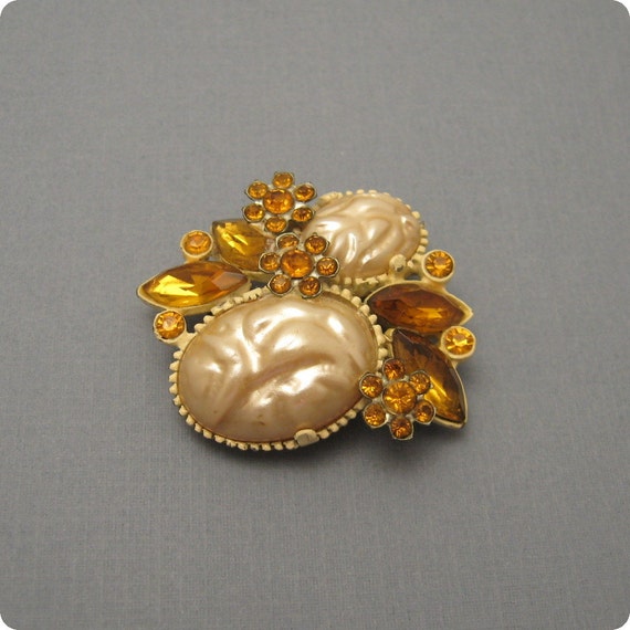 Vintage Rhinestone Brooch, Golden Topaz Jewelry, … - image 3