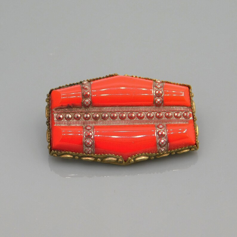 Red Glass Czech Brooch Art Deco Czech Brooch Antique Jewelry Vintage Czech Jewelry