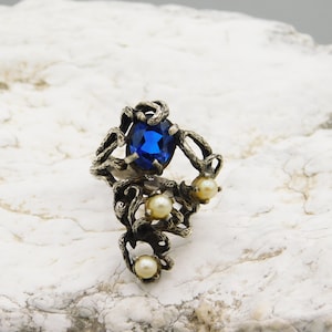 Organic Sterling Pearl Ring, Vintage Brutalist Ring, Sterling Pearl Ring, Unusual Long Ring