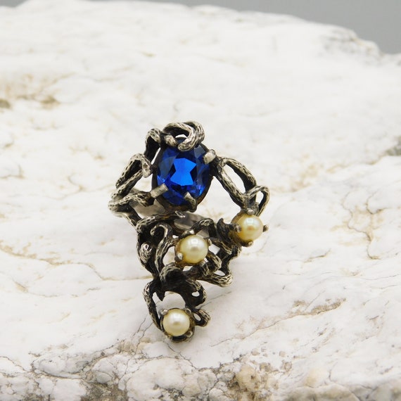 Organic Sterling Pearl Ring, Vintage Brutalist Rin