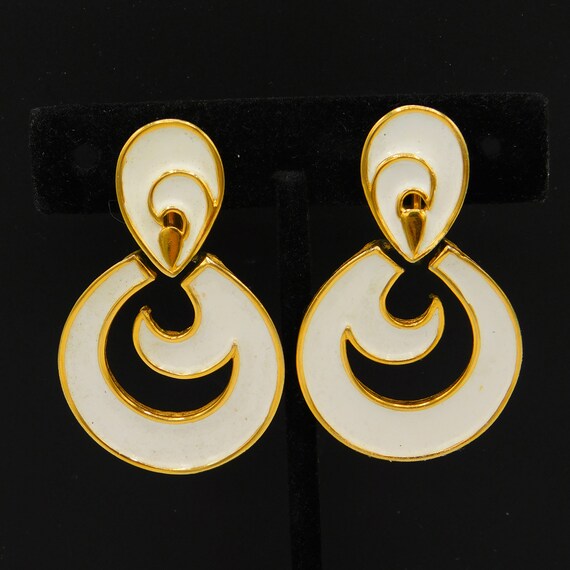 Long Trifari Earrings, White Enamel Earrings, Uni… - image 4