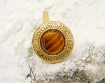 Vintage Tie Tac, Caramel Tan Striped, Mens Jewelry