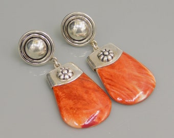 Dangly 950 Sterling Silver Spiney Oyster Slab Earrings, Unique Earrings