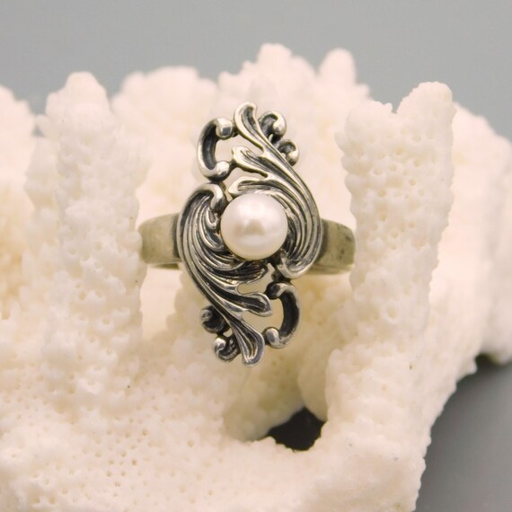 Long Sterling Pearl Ring, Statement Ring - image 9